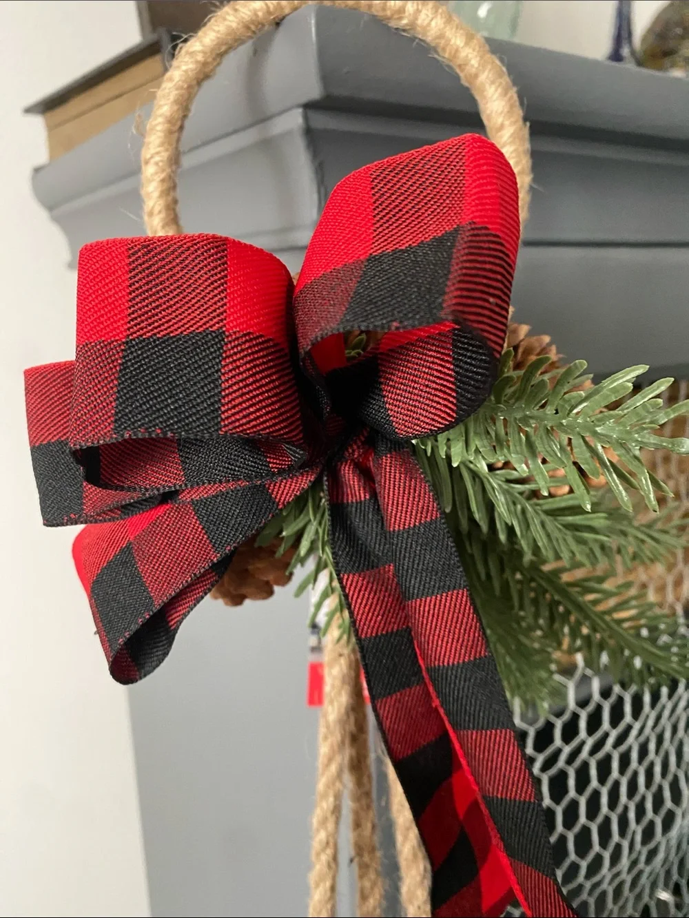 Martha Stewart Red Buffalo Plaid Jingle Bell Door Hanger, Garland Christmas NWT